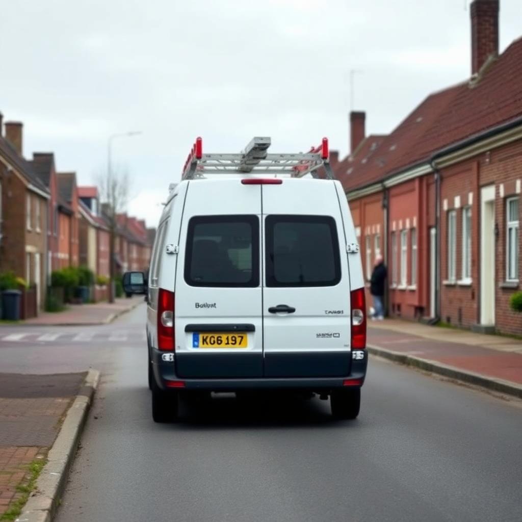 Werkbus van Willie's Klussenbedrijf in een woonwijk in Noord-Brabant
